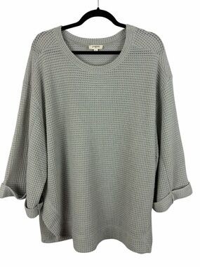 Umgee Waffle Knit Top Sage Green Oversized Casual Sweater Size Large